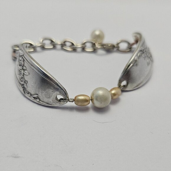 Vintage Silver Plated Spoon and Pearl Bracelet Marked - Picture 1 of 10